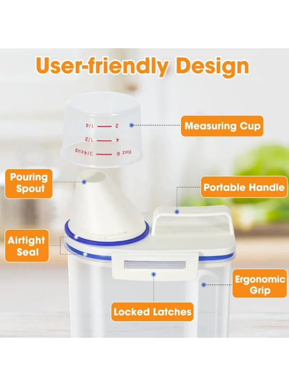 2 Pack Rice Cereal Storage Containers with Measuring Cup & Easy Pour Spout